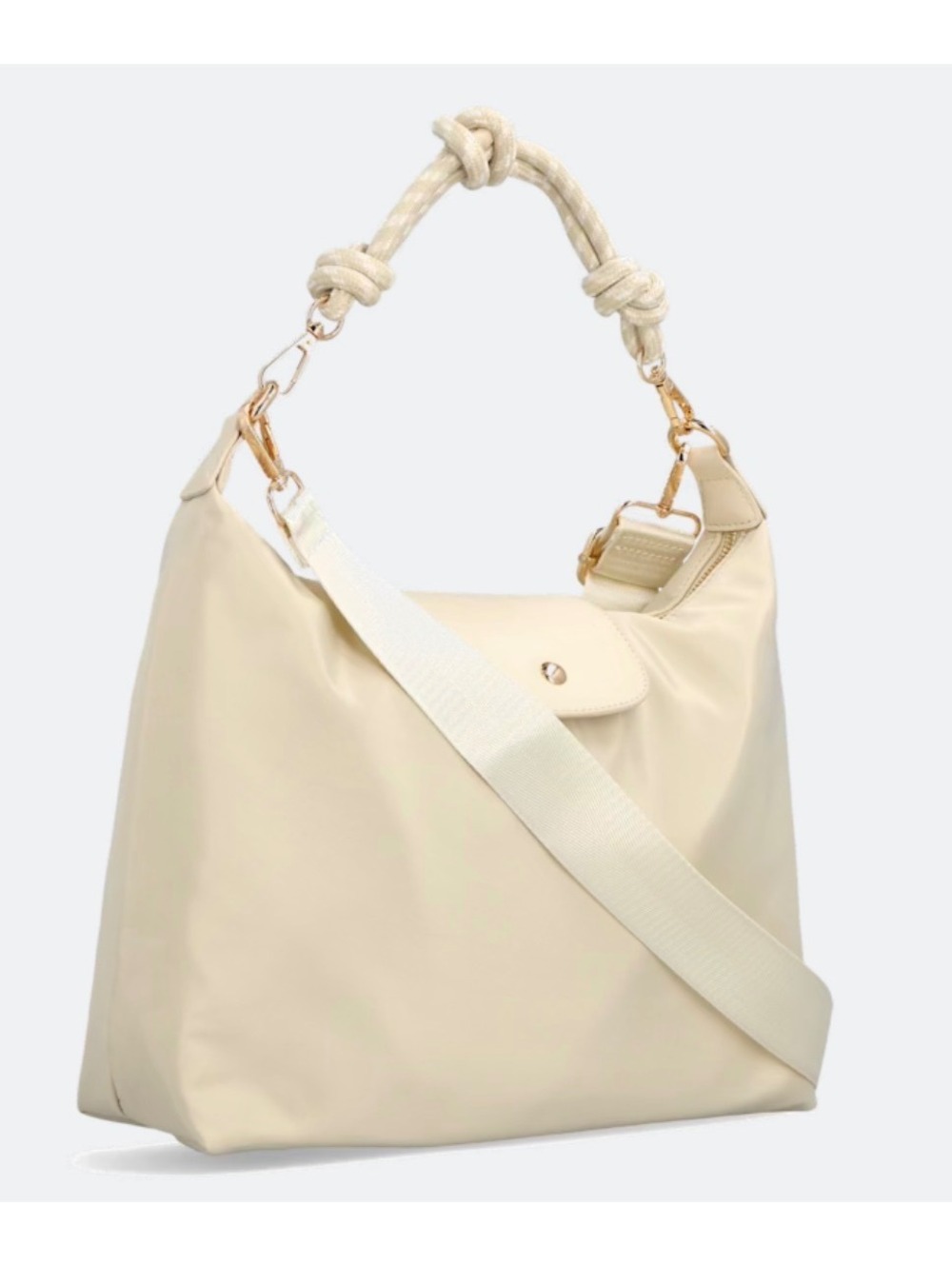 Urban Expressions Nova Hobo Cream Shoulder Bag with Rope Handle/Adjustable Strap